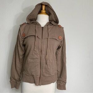 3/$25 Sweet Juliet Milk Chocolate Cotton Utility Ponte Hooded Zip Jacket Size S
